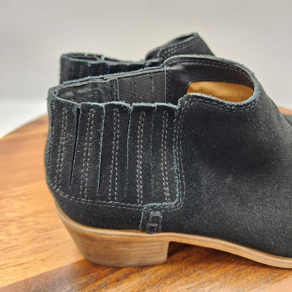 Dolce Vita Booties Keiton Ankle 8 Black Suede Leather Pointed Toe Stacked Heel - Picture 5 of 13